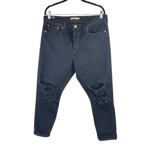 Levi's Wedgie Women's Black Skinny Distressed High Waist Denim Jeans Pants Sz 32 - Picture 2 of 7